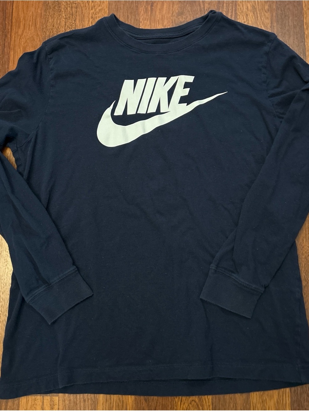 Nike Navy Blue Spellout Swoosh Long Sleeve Tshirt Size Large